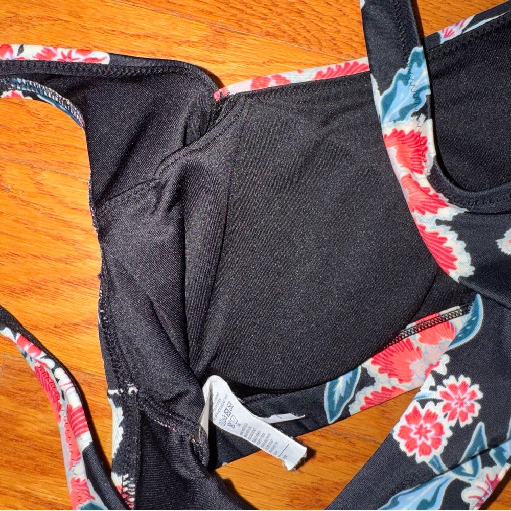 Old Navy black floral square neck bikini swim top and bottoms S - Picture 6 of 14